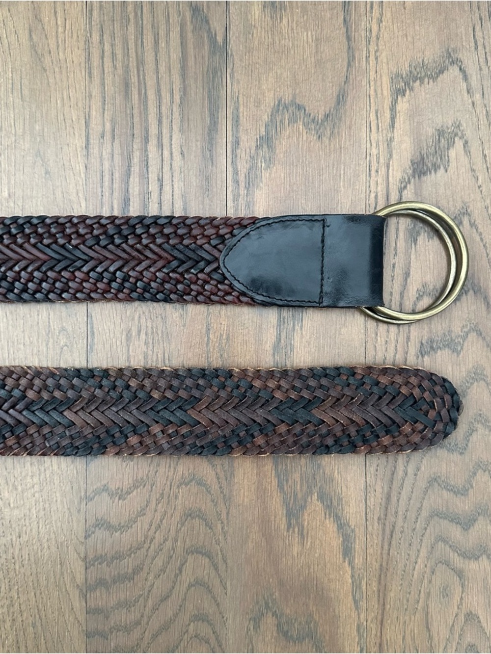 Vintage Talbots Wide Woven Variegated Leather Belt Loop Closure Brown Black S